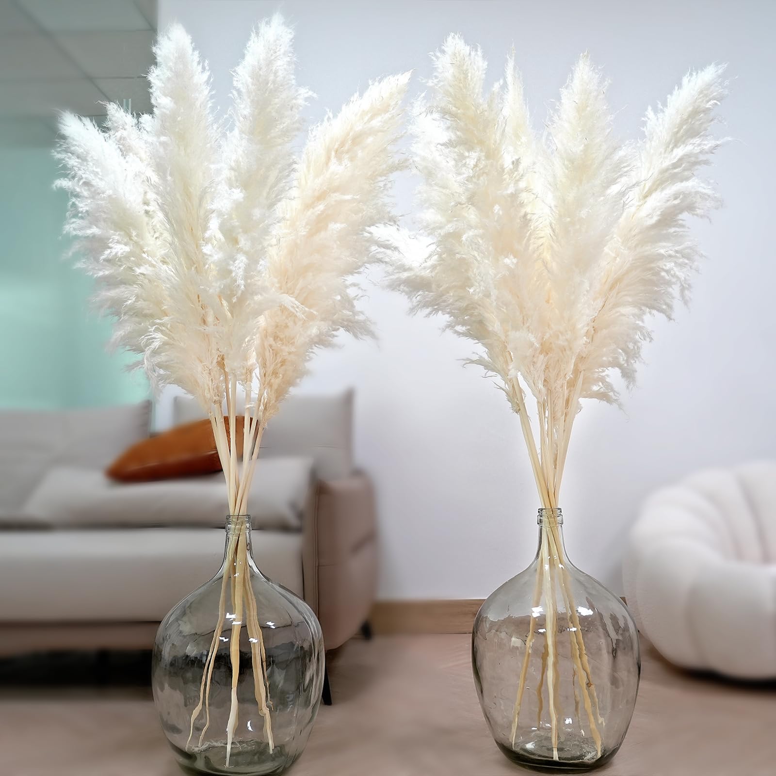 10Pcs 46' White Pampas Grass Tall Decor - Pompas Floral, Tall Pampas Grass For Floor Vases, Living Room Floor, Floor Plants, Pl