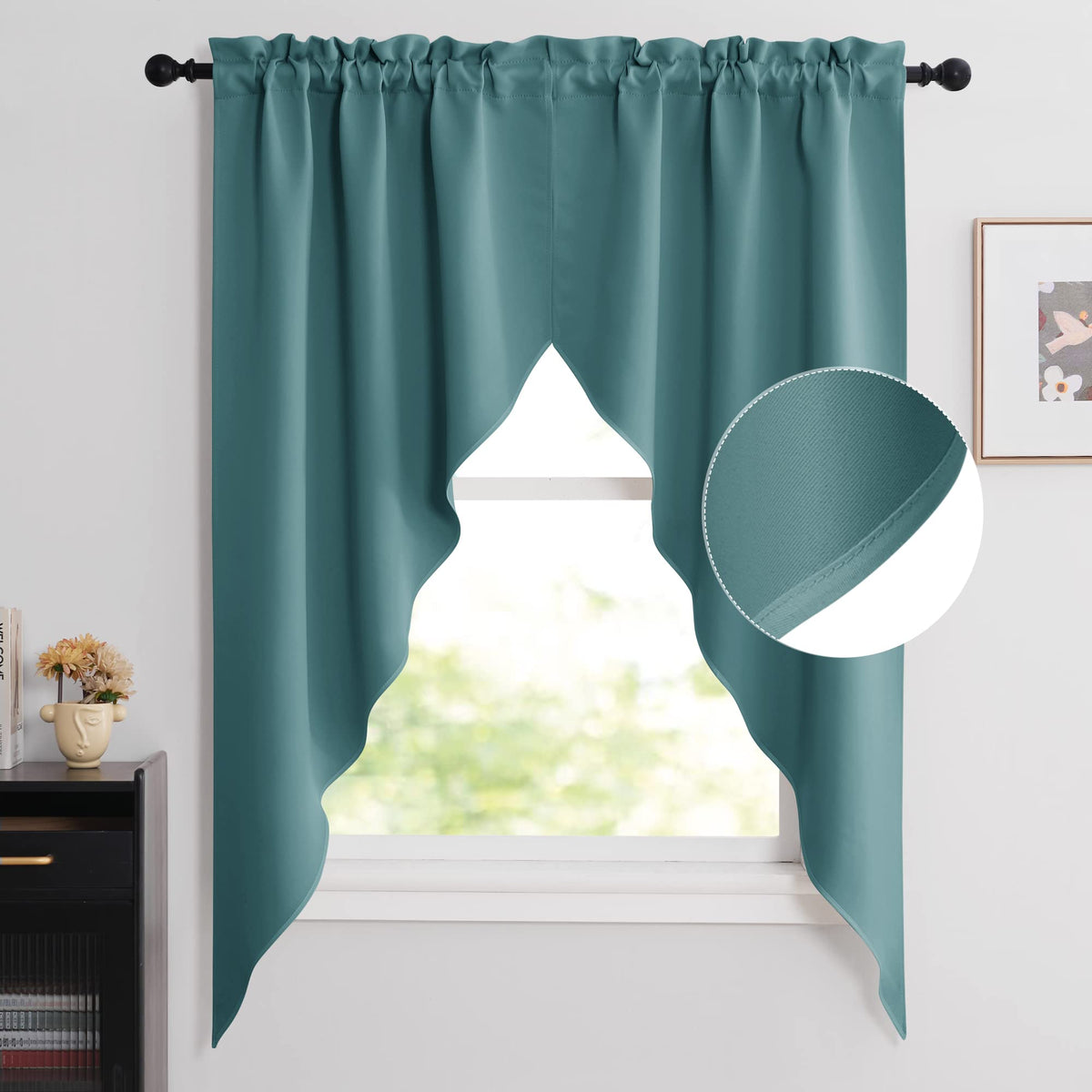 Nicetown Blackout Window Treatment Swags - Tailored Scalloped Valance/Swags Window Topper Curtains For Classroom Decor/Bedroom/H