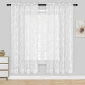 Dwcn White Sheer Curtains - 63 Inch Length Floral Lace Rod Pocket Window Voile Sheer Drapes For Living Room Bedroom Elegant Curt