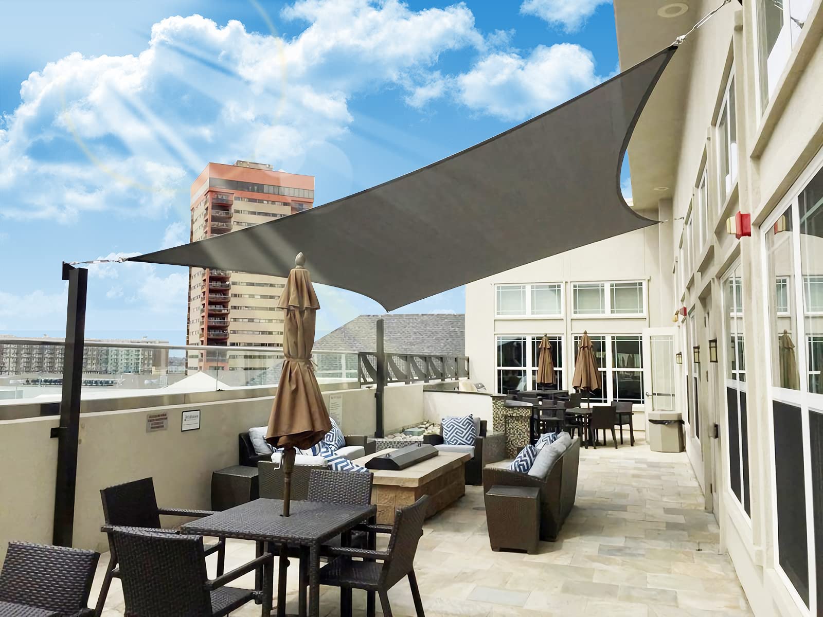 Patio Sun Shade Sail Canopy, 12' X 20' Rectangle Shade Cloth Block Sunshade Fabric - Outdoor Cover Awning Shelter For Pergola Ba