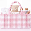 Mifoci Sage Pink Gingham Diaper Caddy Organizer Nursery Baby Basket