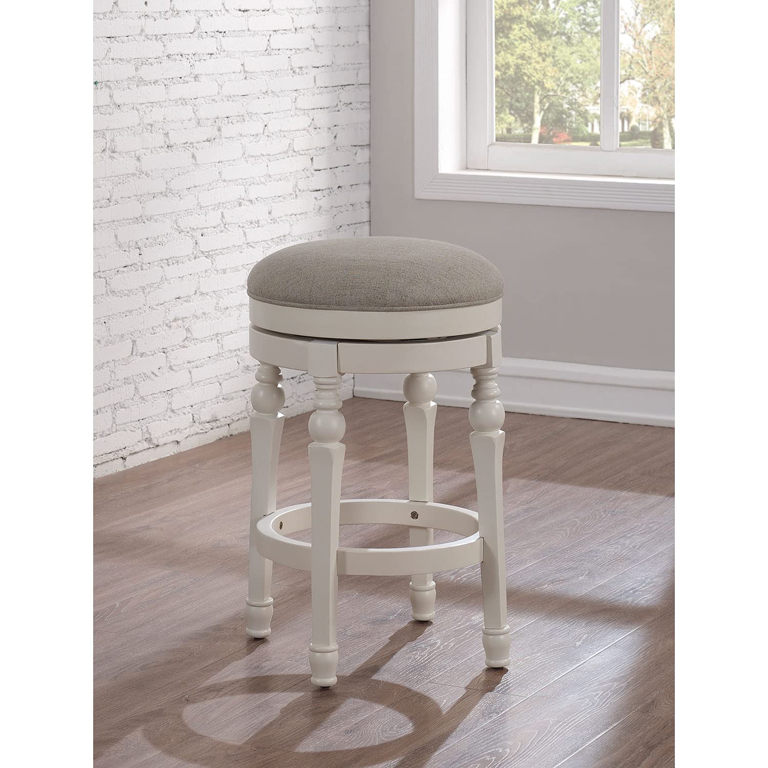 Comfort Pointe Colebrook White Wood Backless Farmhouse Counter Stool