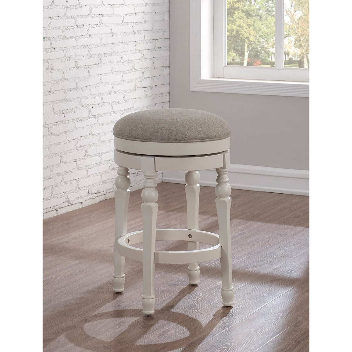 Comfort Pointe Colebrook White Wood Backless Farmhouse Counter Stool