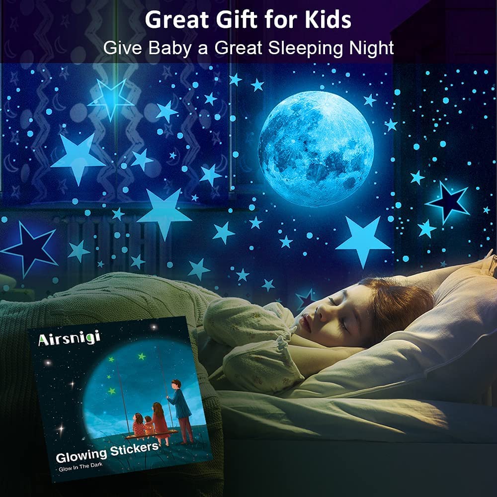 Glow In The Dark Stars For Ceiling, 1120Pcs Airsnigi Glow In The Dark Wall Decals Long-Lasting Glowing Star Wall Stickers Excell