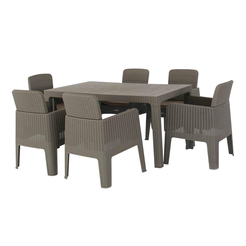 Dukap Lucca 7 Piece Patio Dining Set With Umbrella Hole, Outdoor Conversation Seats With All Weather Faux Rattan And Water Resistance | Grey