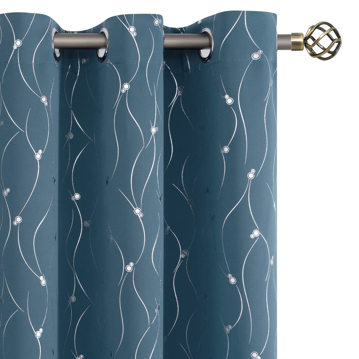 Bgment Room Darkening Curtains 84 Inches Long, Grommet Thermal Insulated Blackout Curtains With Wave Line And Dots Printed For B