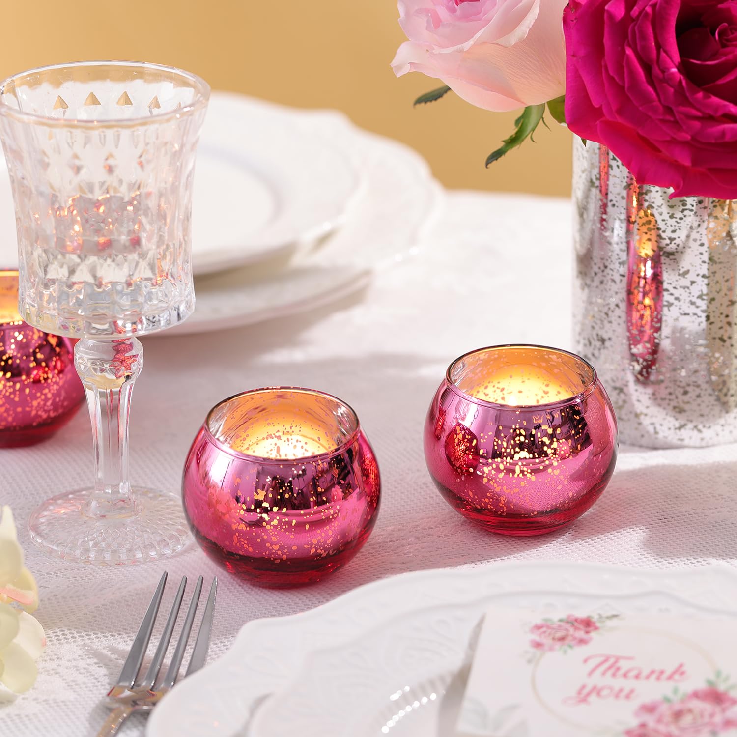 Lamorgift 12 Pcs Hot Pink Candle Holders For Barbie Birthday Party Decorations- Summer Bridal Shower Decorations, Votive Candle