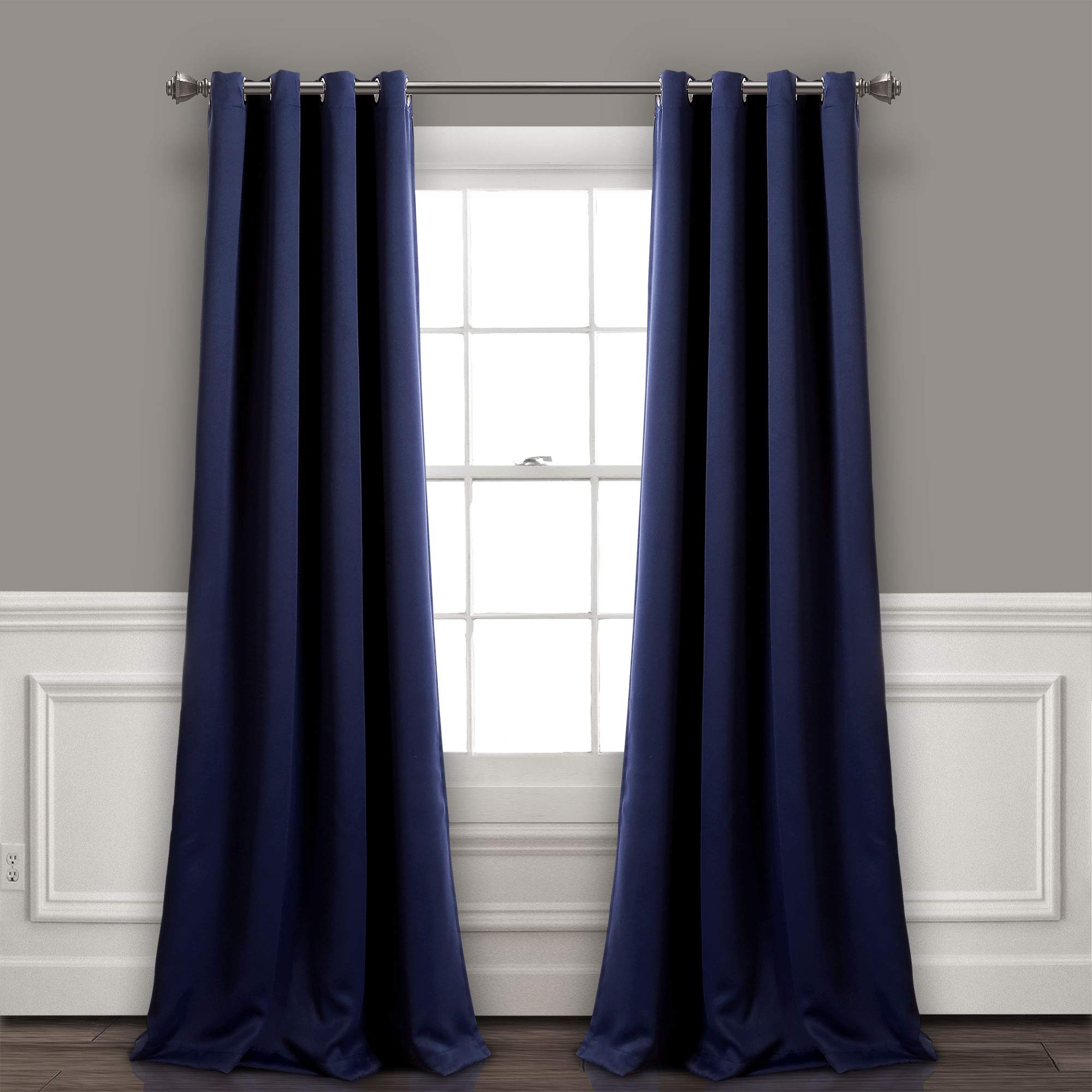 Lush Decor Insulated Grommet Blackout Window Curtain Panels, Pair, 52' W X 95' L, Navy - Classic Modern Design - Chic Window D