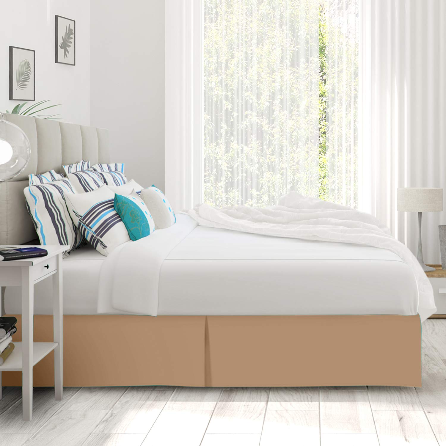 Nestl Light Brown Bed Skirt King Size - King Bed Skirt 14 Inch Drop - Brushed Microfiber Bed Skirts - Hotel Quality Pleated Bed Skirt - Shrinkage & Fade Resistant