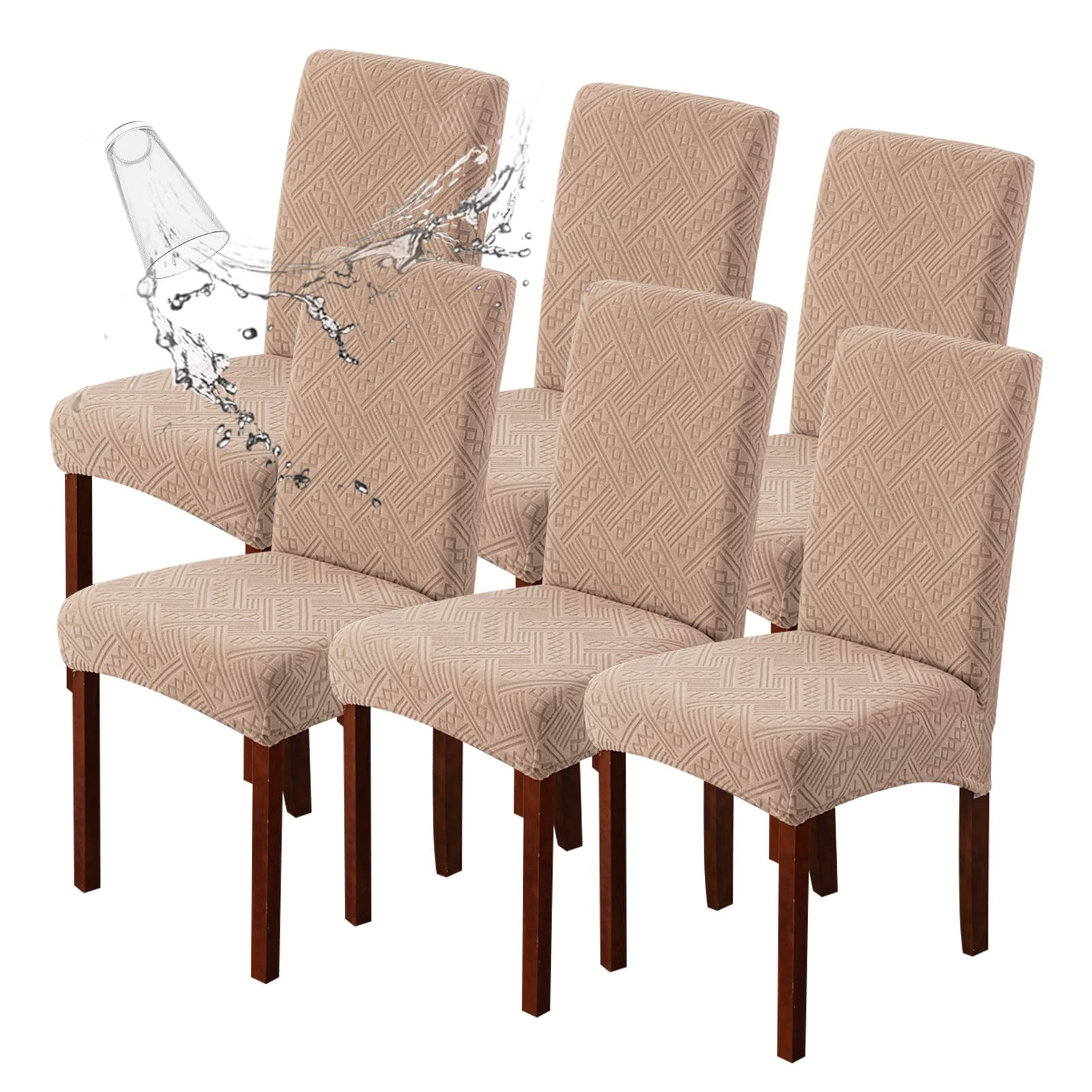 Genina Waterproof Dining Room Chair Covers Stretch Parsons Chair Slipcovers For Dining Room Kitchen Chair Protector Cover, Removable, Washable (6, Pattern1-Khaki)