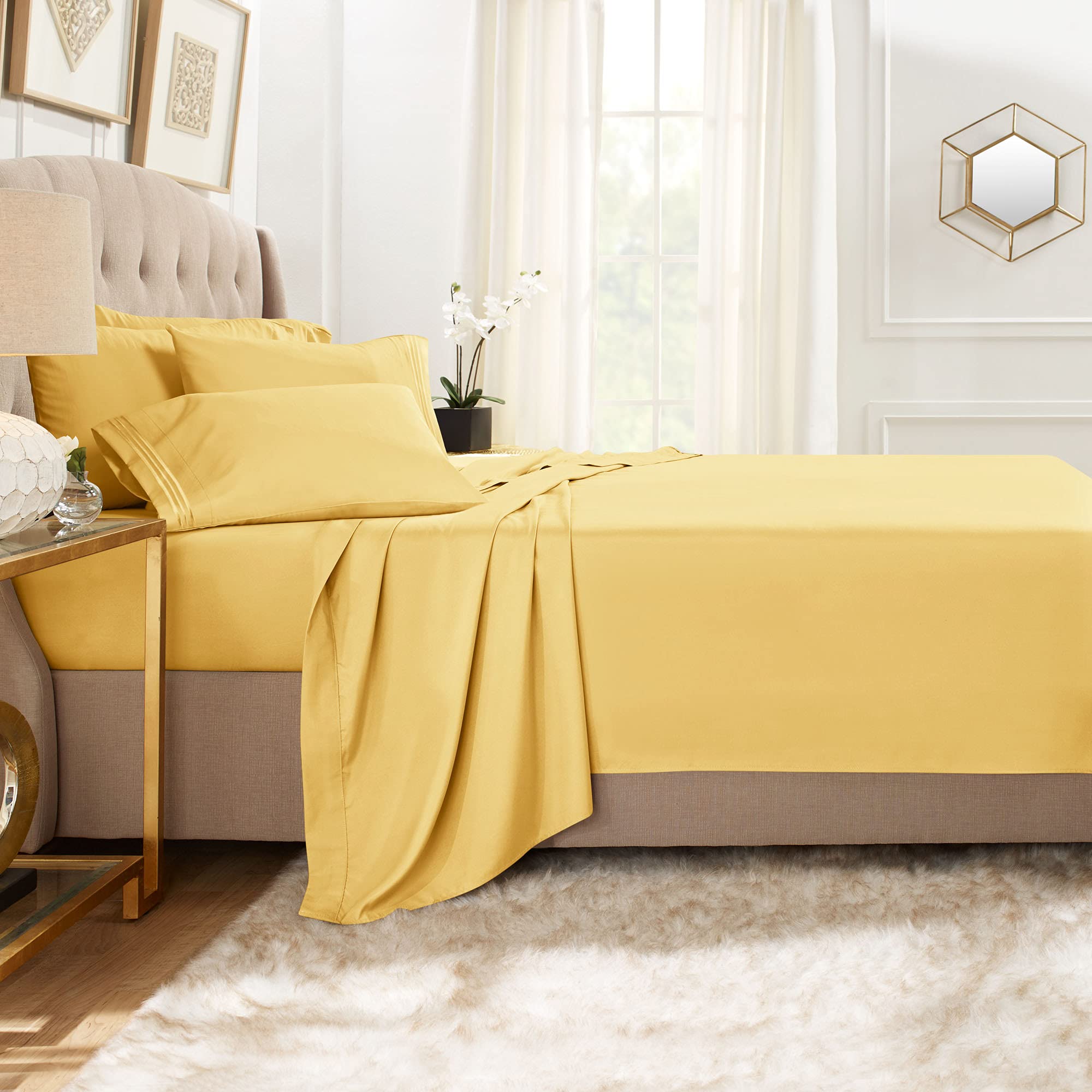 Clara Clark Twin Sheets, 5 Piece Set - Hotel Luxury Sheets For Twin Size Bed, Super Soft Bedding Sheets & Pillowcases, Twin Size Sheets, Mellow Yellow