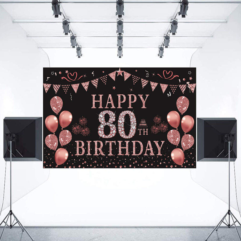 Trgowaul 80th Birthday Backdrop Banner Rose Gold Fabric or Paper 5.9 x 3.6 ft