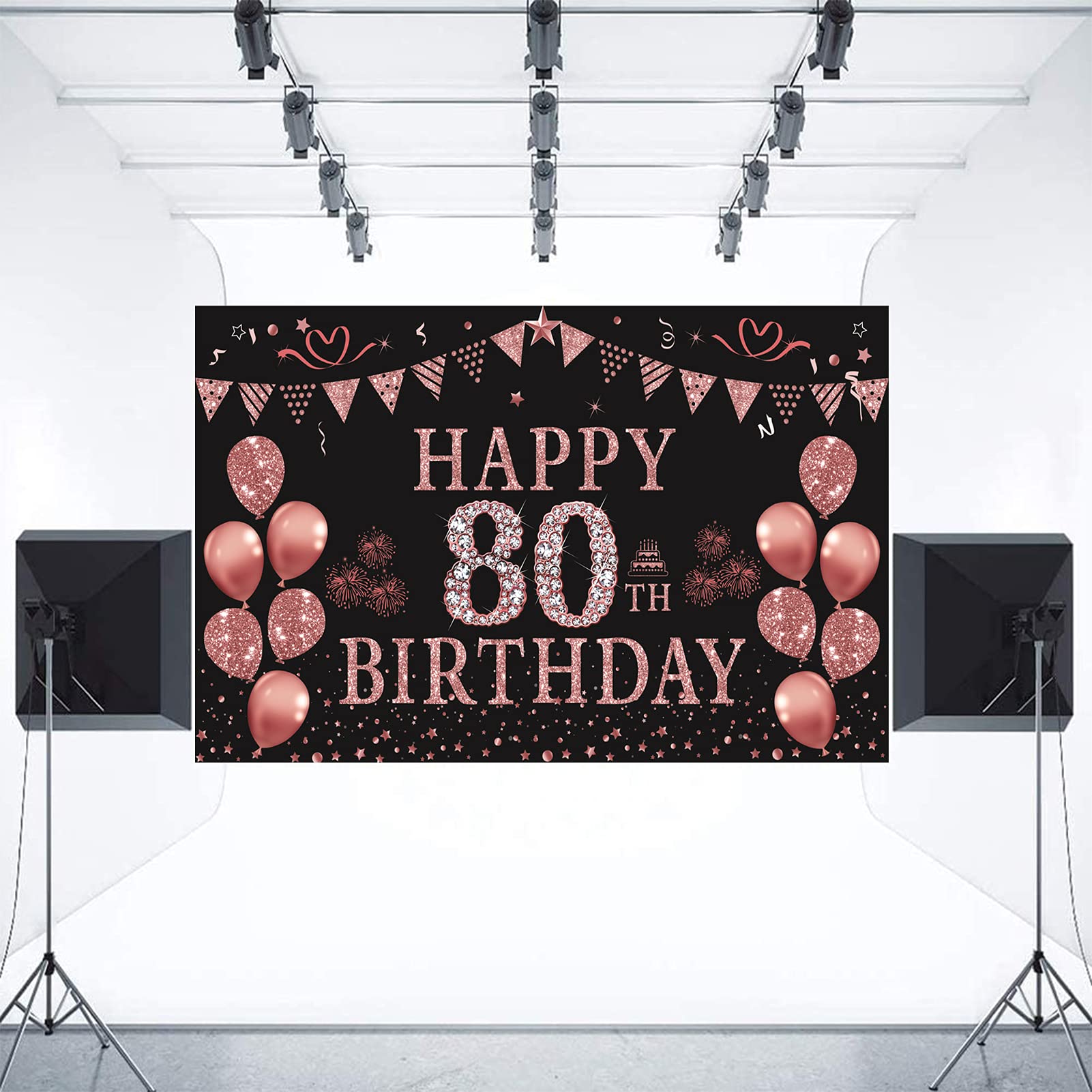 Trgowaul 80th Birthday Backdrop Banner Rose Gold Fabric or Paper 5.9 x 3.6 ft