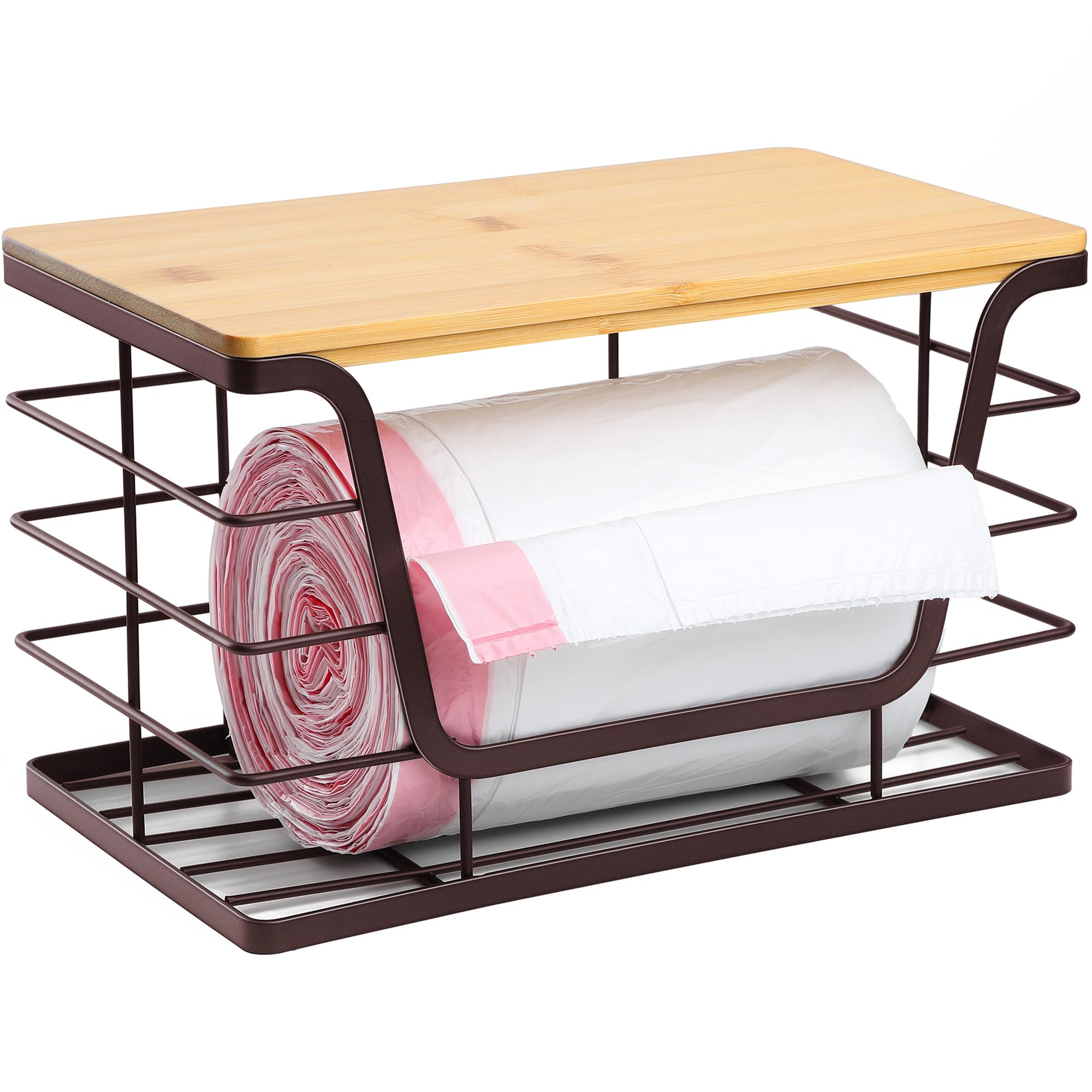 ALOCEO Storage Basket for Kitchen Pantry Organizers and Storage, Stainless Steel Extra Large Trash Bag Dispenser Under Sink, Bro