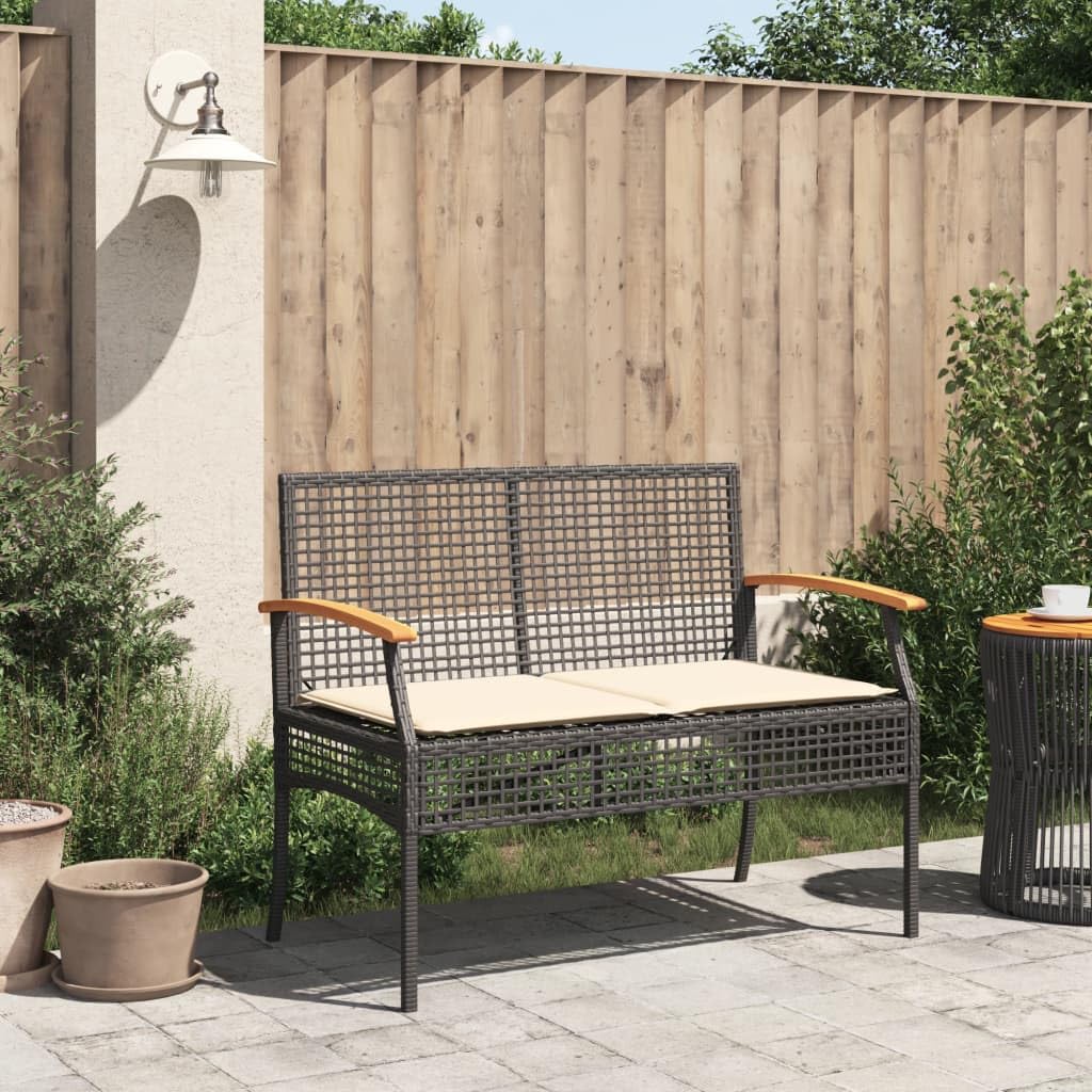 vidaXL Garden bench with cushion poly rattan and acacia wood black