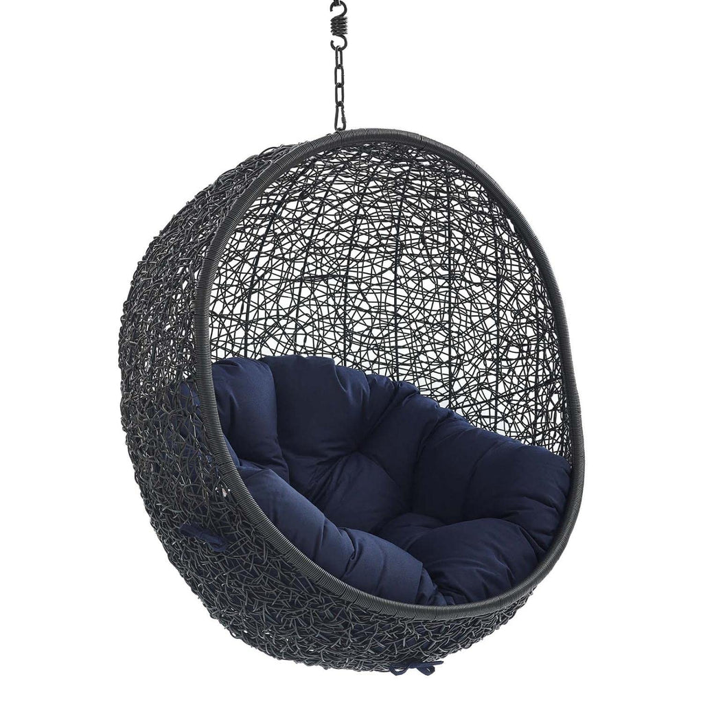 Modway Eei-3635-Blk-Nav Encase Wicker Rattan Outdoor Patio Swing Chair With Hanging Steel Chain In Black Navy