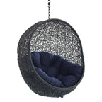 Modway Eei-3635-Blk-Nav Encase Wicker Rattan Outdoor Patio Swing Chair With Hanging Steel Chain In Black Navy