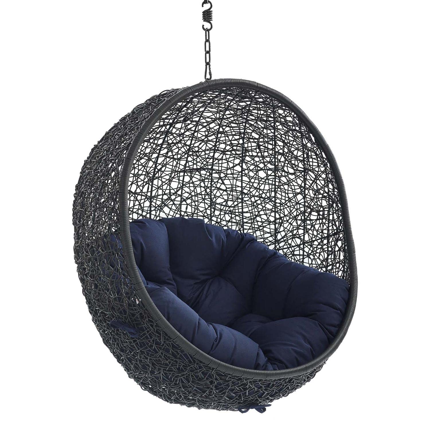 Modway Eei-3635-Blk-Nav Encase Wicker Rattan Outdoor Patio Swing Chair With Hanging Steel Chain In Black Navy