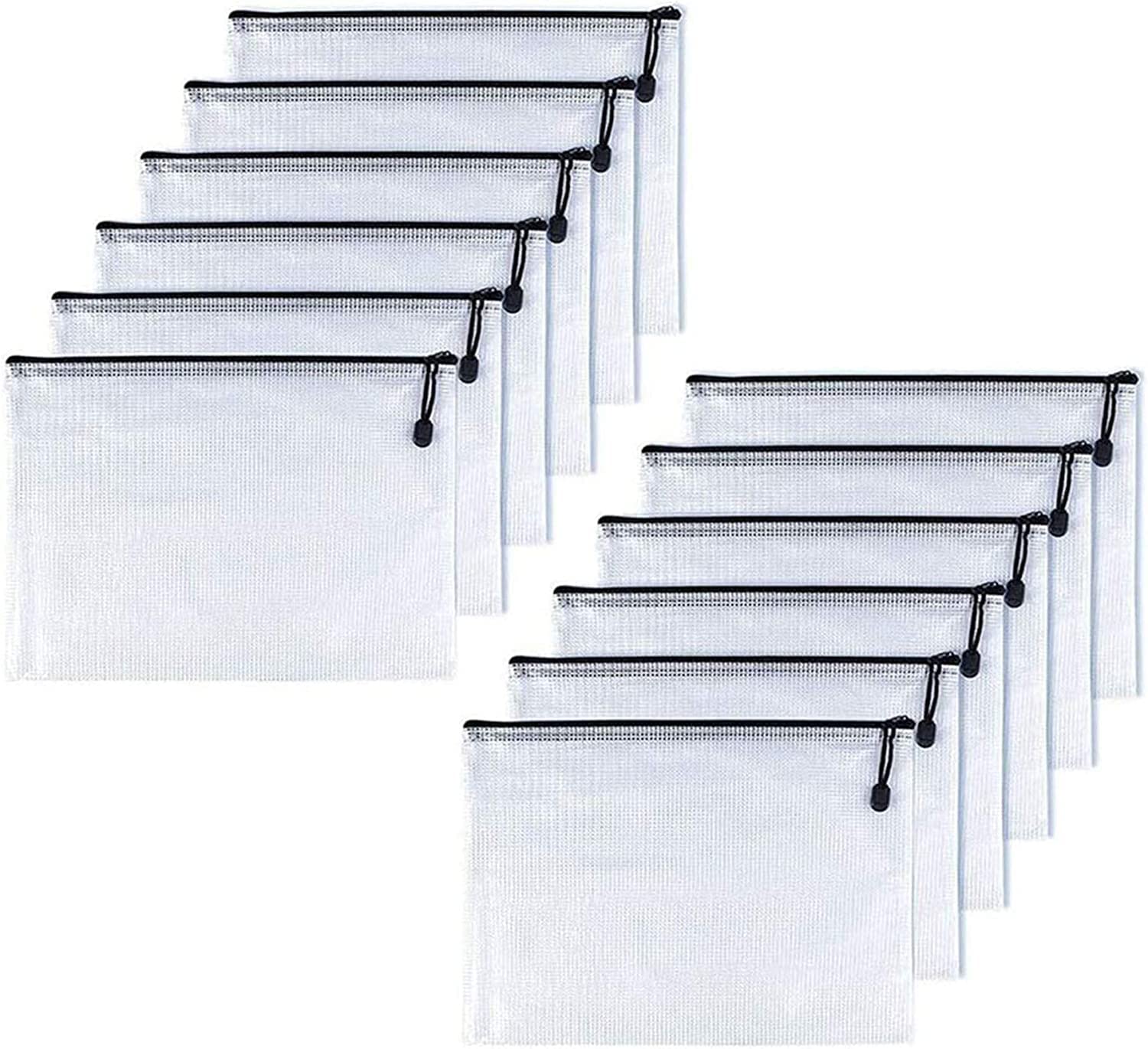 Oaimyy-B4(11.5'X 15',12 Pcs),Plastic Mesh Zipper Pouch Document Folders Bag & Zipper-Waterproof Zip File Folders For School Of