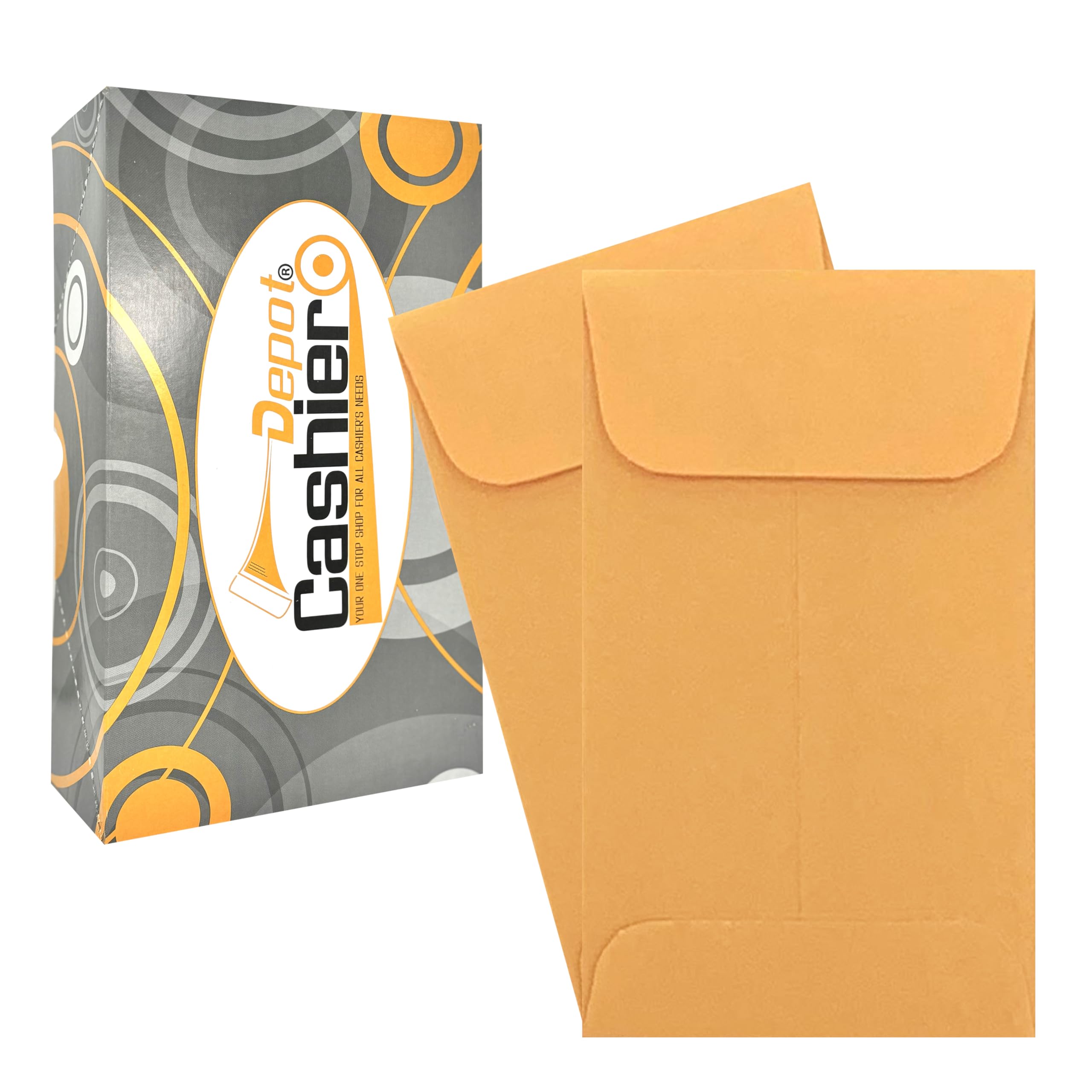 500 Cashier Depot #7 Coin Envelopes, Perfect For Cash And Small Parts, 3 1/2' X 6 1/2', Sturdy 24Lb. Brown Kraft, Strong Gum F