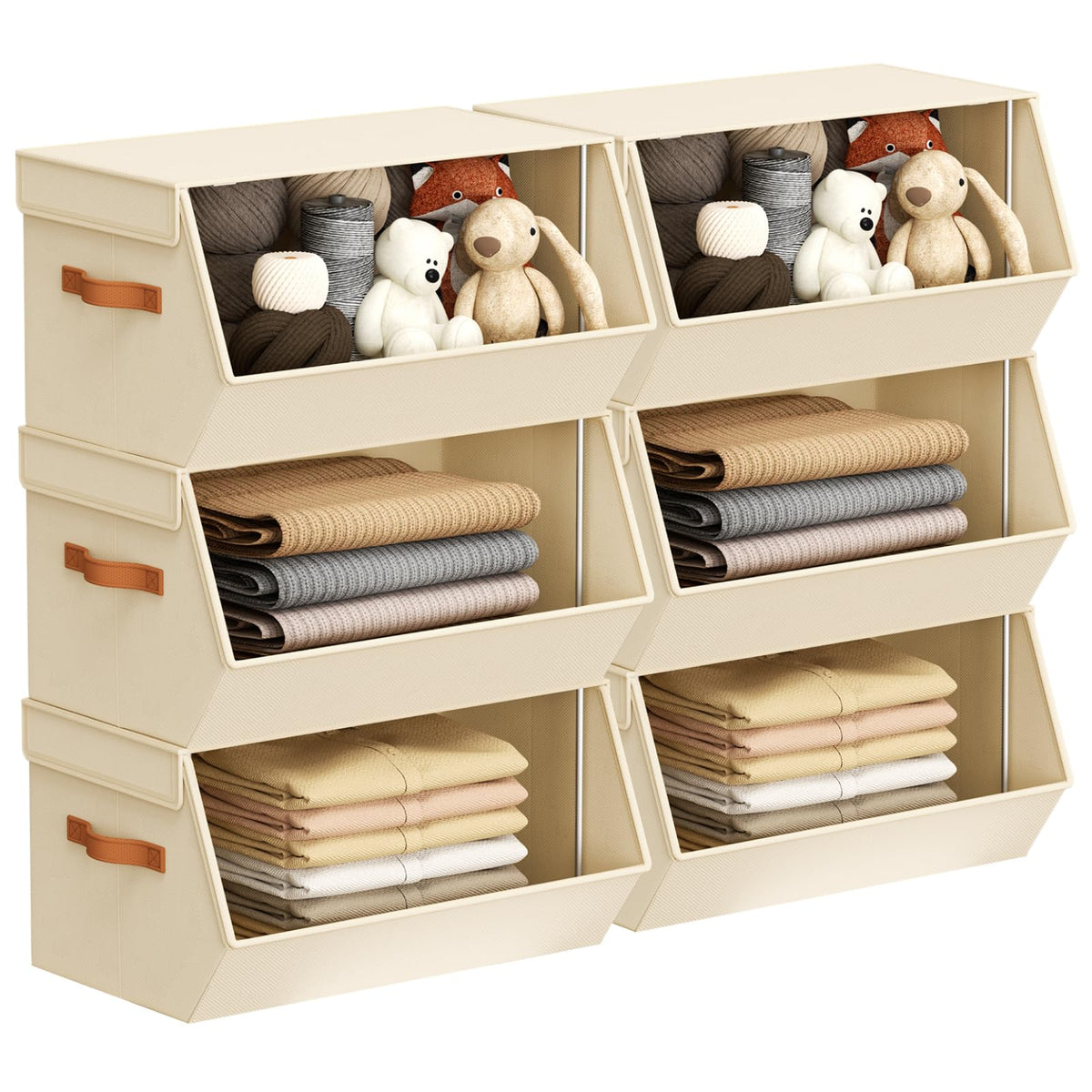 Stackable Closet Organizers and Storage Bins, Open Front Closet Shelf Organizer System With Steel Frame, Clothes Storage Basket 