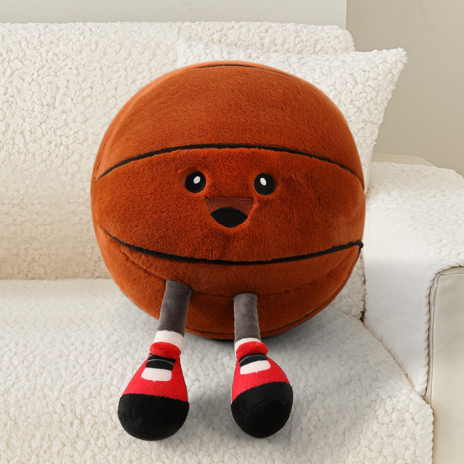 Basketball Plush Pillow Stuffed Animal Funny Basketball Pillow Toy Gift, Soft Ball Plush With Legs Adorable Sports Throw Pillow