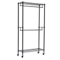 Amazon Basics Adjustable, Double Hanging Rod Garment Rolling Closet Organizer Rack with Wheels, Heavy Duty, Black, 36 x 14 x