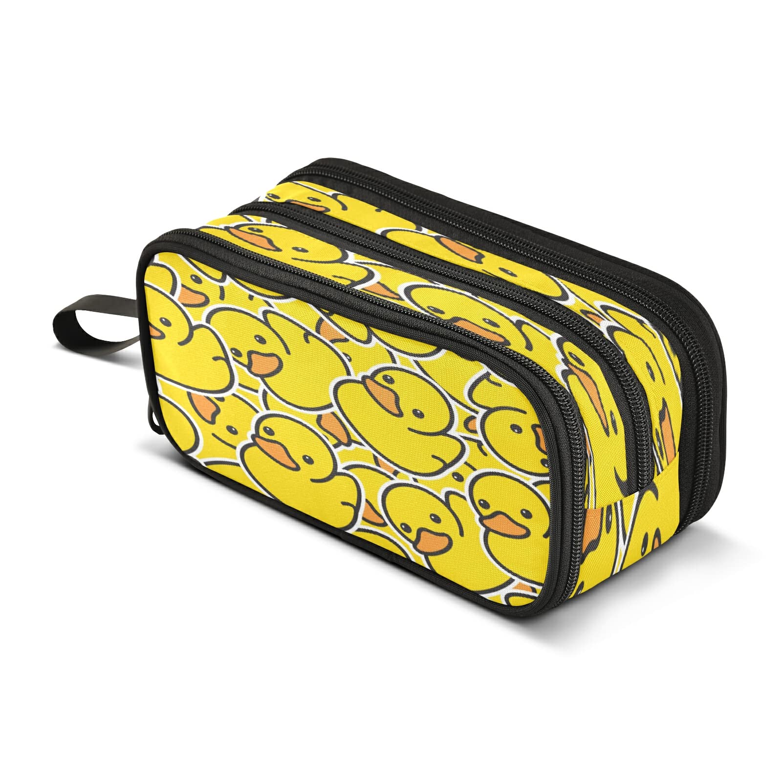 Yellow Duck Pencil Case Large 3 Compartment Pen Bag Pouch Holder Box For Office College School Portable Storage Bag For Kids