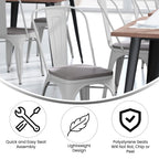 Flash Furniture Perry Indoor/Outdoor Commercial Stackable Chair with Polystyrene Metal Frame Gray Poly Resin Rounded Seat Edges for Comfort, 20" D x 18" W x 33" H, White