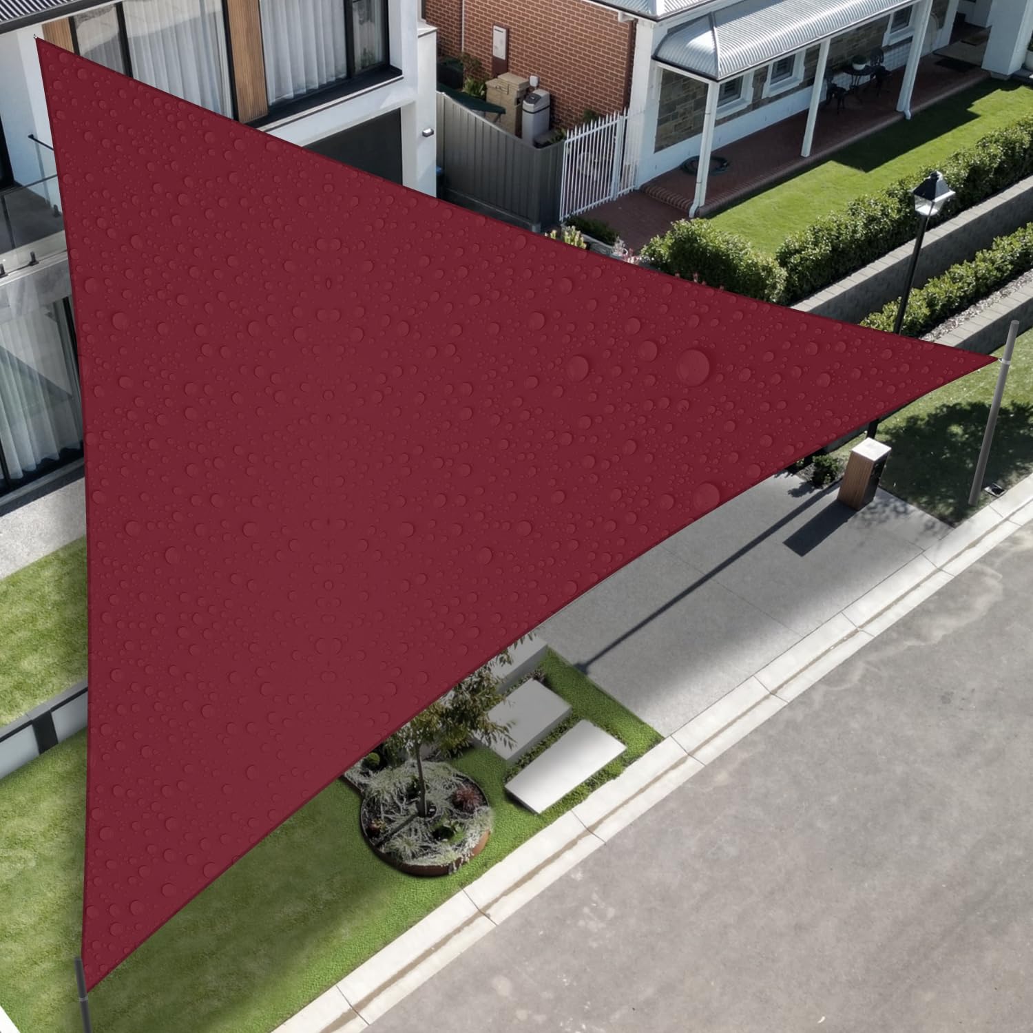 Tang Sunshades Depot 5X20X21 Right Triangle Waterproof Knitted Shade Sail Curved Edge Red 260 Gsm Uv Block Shade Fabric Pergola