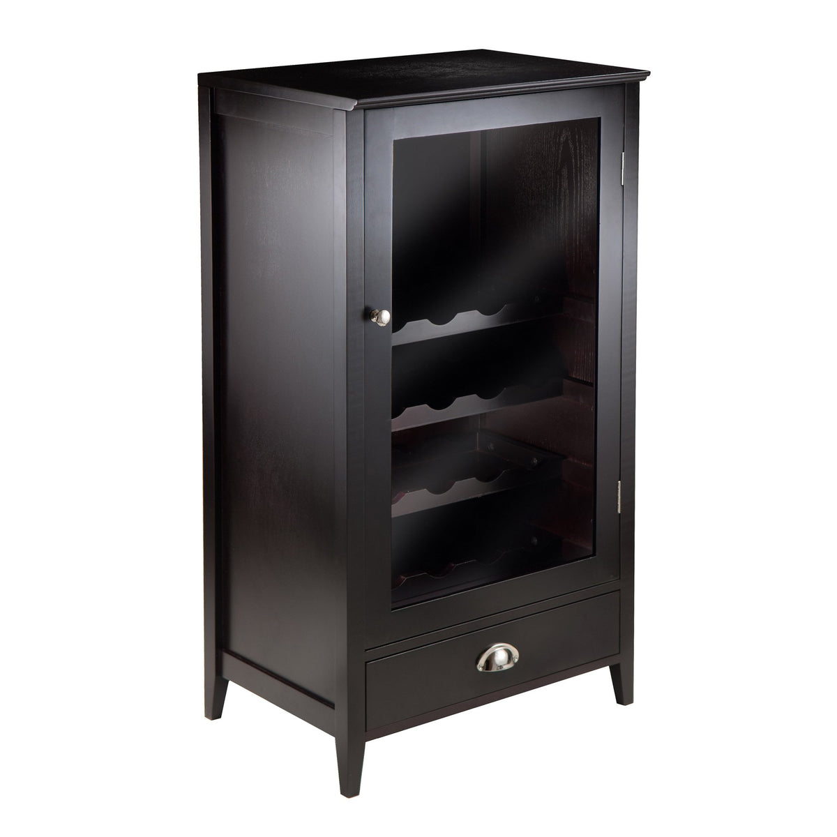 Ergode Alta Wine Storage Shelf | Modern Espresso Finish | 8 Bottle Capacity | Glass Cabinet Door | Accessory Storage | 19.1" W x 12.7" D x 37.4" H (92416-VV)