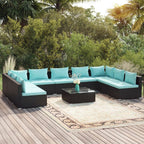 vidaXL 10 Piece Patio Lounge Set - Stylish and Comfortable Outdoor Furniture, Poly Rattan Black, Water-Resistant & Durable Material, Modular Design, Includes Cushions and Coffee Table