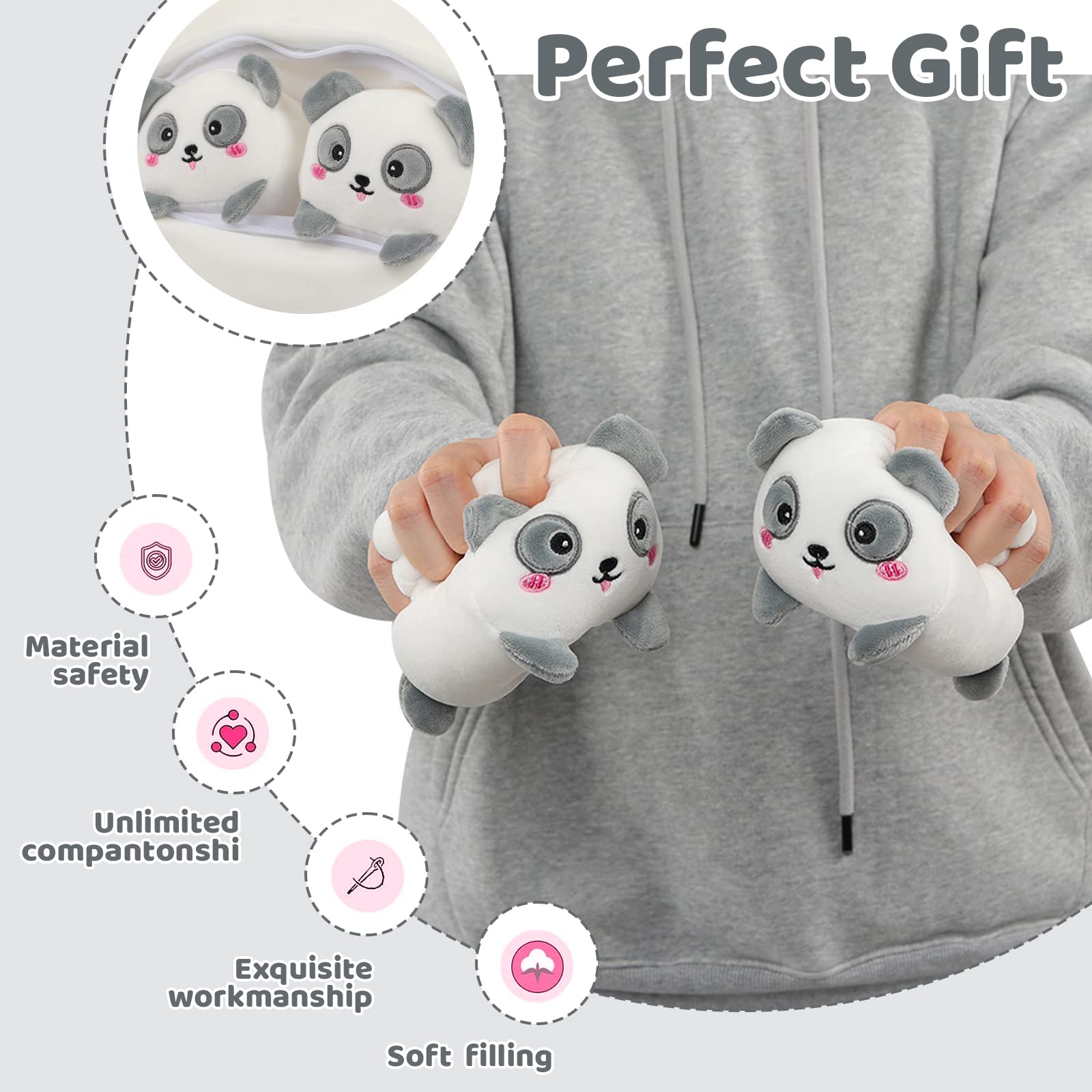 Aixini Cute Panda Mommy Stuffed Animal With 4 Little Baby Pandas Plush, Super Soft Cartoon Hugging Toy Gifts For Bedding, Kids S