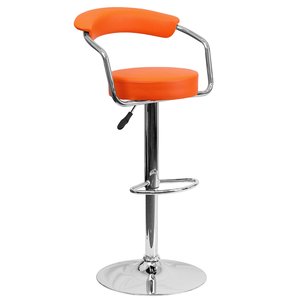 Flash Furniture Cruz Contemporary Orange Vinyl Adjustable Height Barstool with Arms and Chrome Base