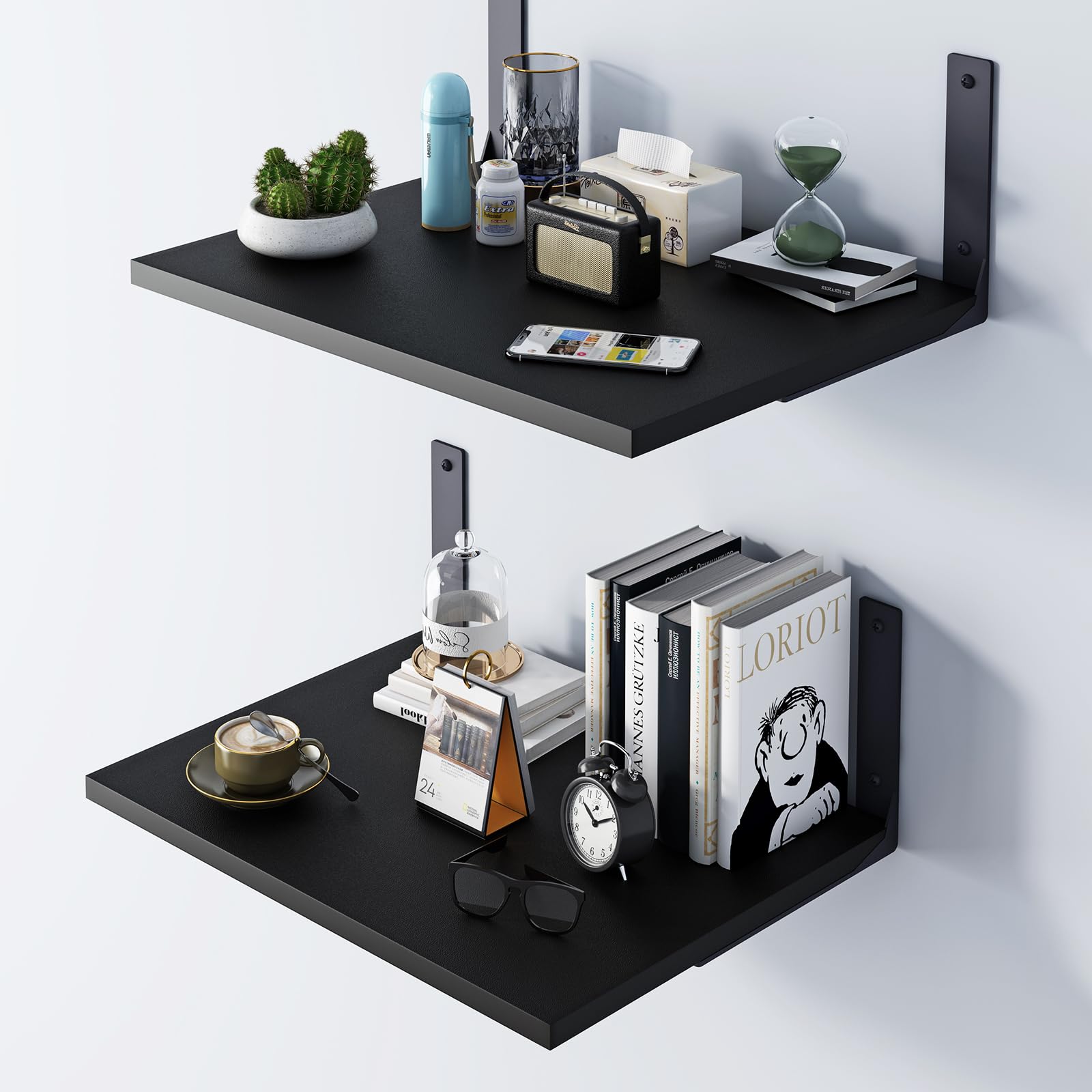 Inforth Floating Shelves for Wall Display, 12    Deep Wall Mounted Shelves for Living Room, Bedroom, Kitchen, Office Decor, Mode