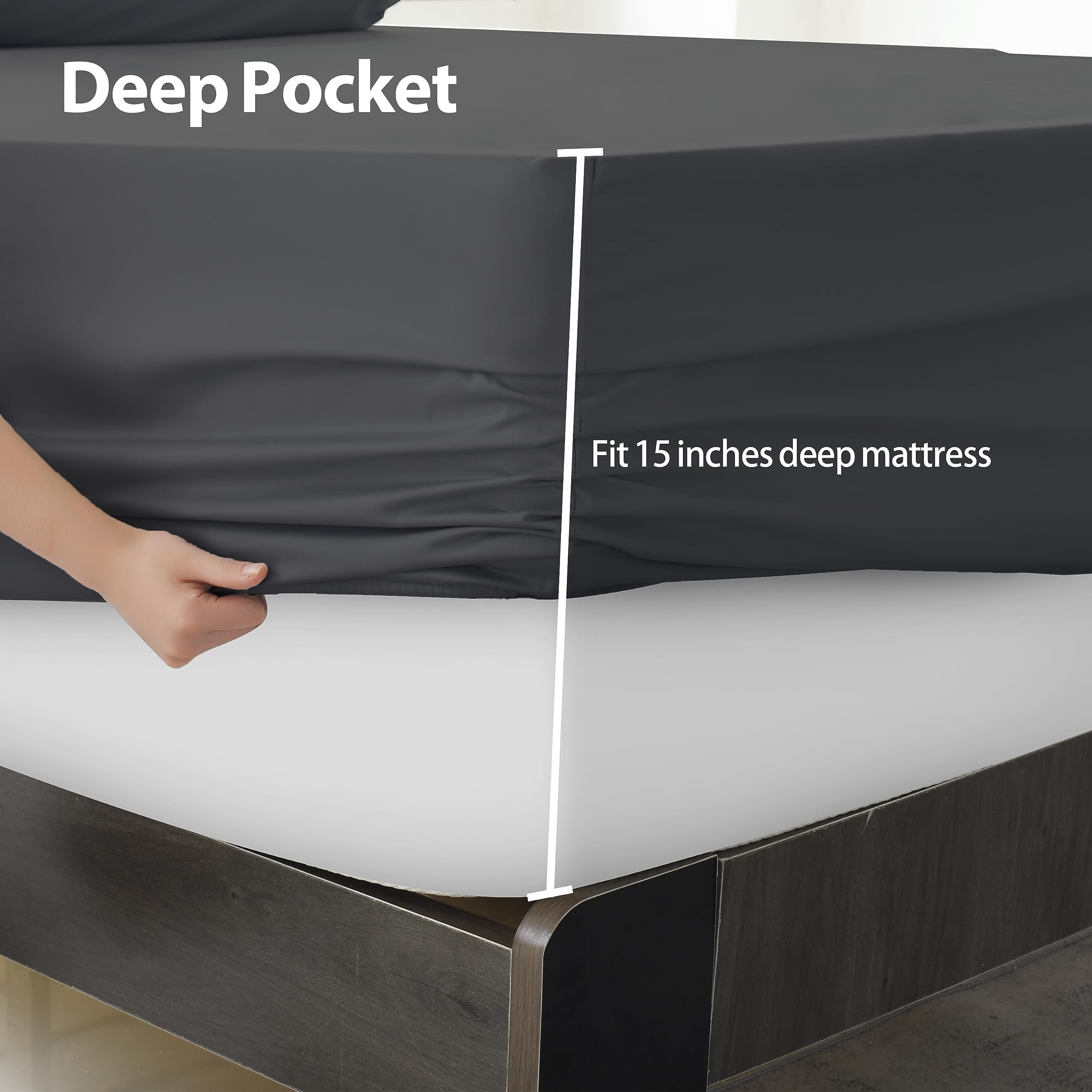 2-Pack Pure Cotton Fitted Sheet Queen Size, 600 Thread Count 16'' Deep Pocket Egyptian Cotton Fitted Sheet (2Pcs, Queen, Dark Gr