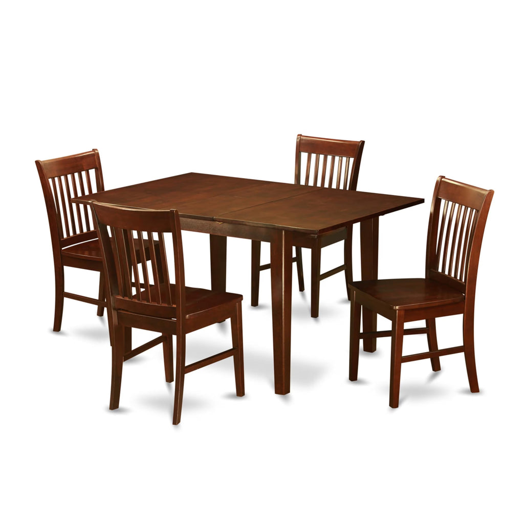 East West Furniture MLNO5-MAH-W 5 Piece Dining Table Set for 4 Includes a Rectangle Kitchen Table with Butterfly Leaf and 4 Kitchen Dining Chairs, 36x54 Inch, Mahogany