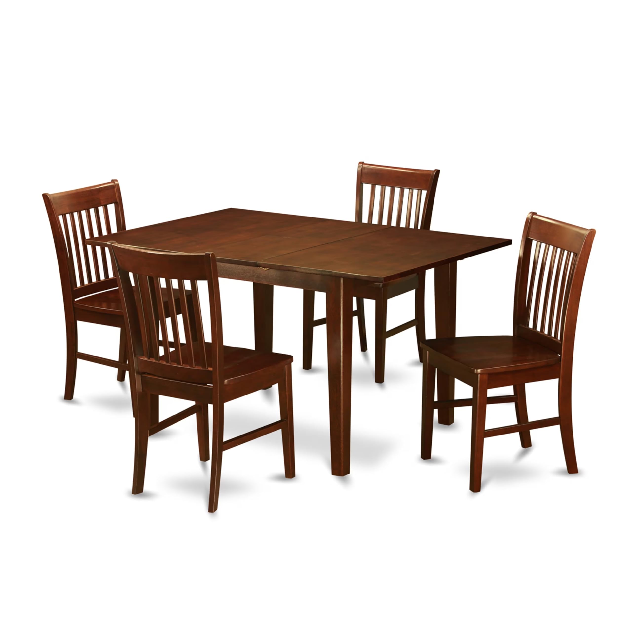 East West Furniture MLNO5-MAH-W 5 Piece Dining Table Set for 4 Includes a Rectangle Kitchen Table with Butterfly Leaf and 4 Kitchen Dining Chairs, 36x54 Inch, Mahogany