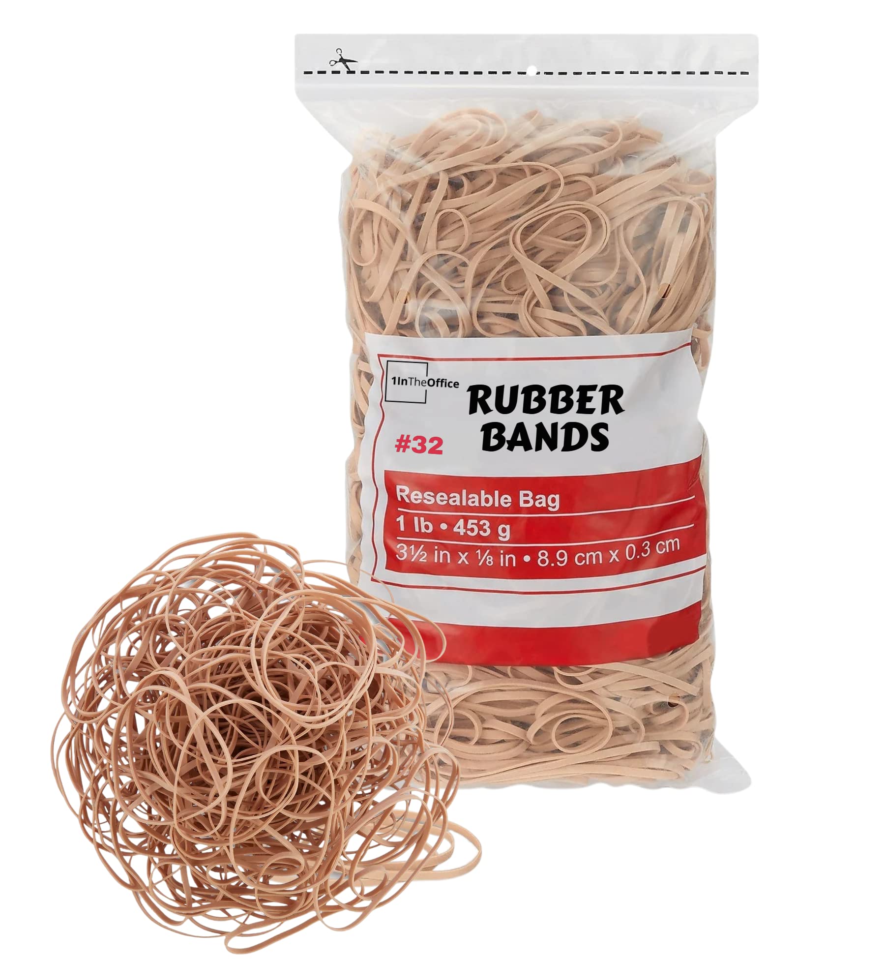1Intheoffice Rubber Bands Size #32, Wide Rubber Band, Beige, 1 Lb. Bag, 820/Pack