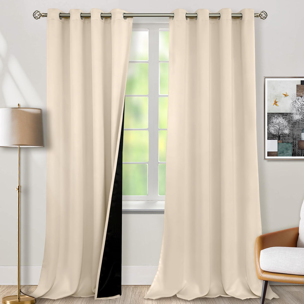 Bgment Thermal Insulated 100% Blackout Curtains 90 Inch Length 2 Panels, Total Light Blocking Curtains For Bedroom, Grommet Wind