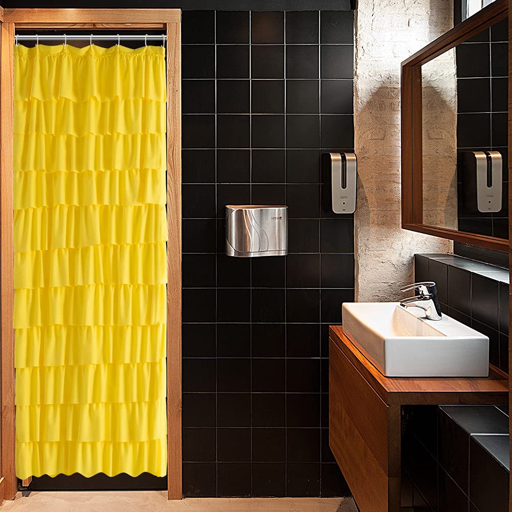Westweir Ruffle Shower Curtain, 36-Inches Wide Stall, Yellow Ruffled Bath Curtains For Bathroom, Fabric Farmhouse Decor, Soft To