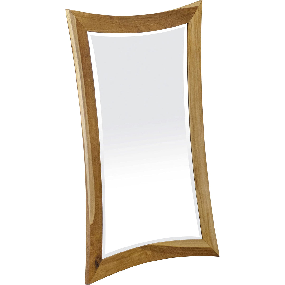 HomeRoots Modern Curves Solid Teak Wall Mirror in Natural Finish