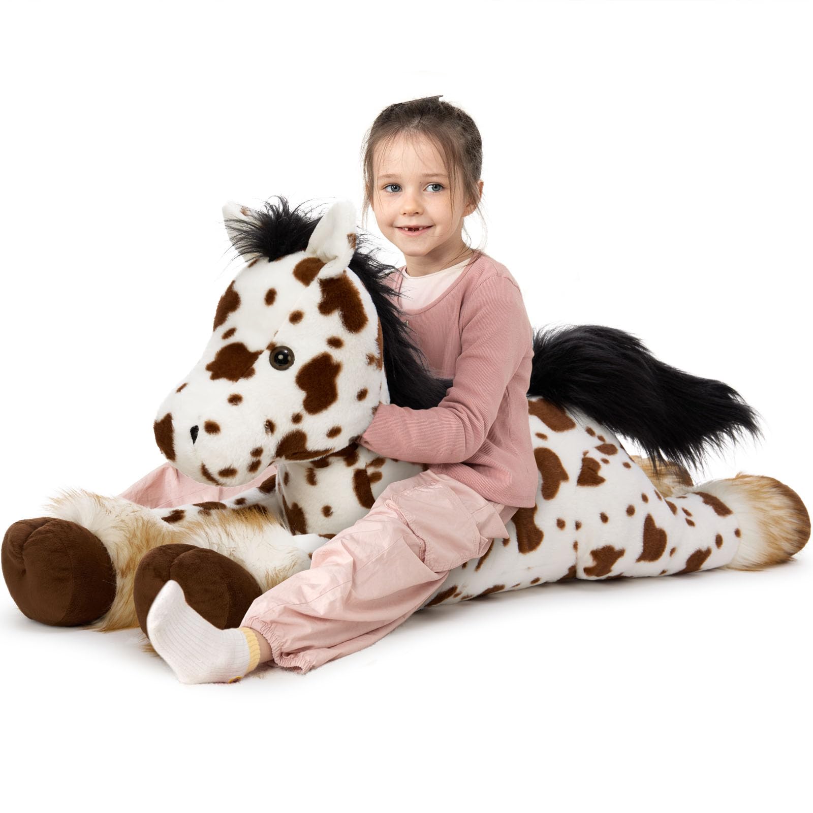 MaoGoLan 47 Giant Horse Stuffed Animal Plush Pillow - Appaloosa Spotted Stuffed Horse Toy for Girl Boy Kid, Ridable Cuddly Stuff