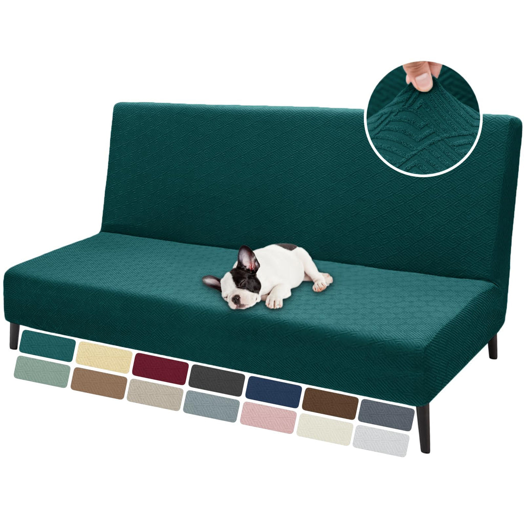 Znsayotx Armless Futon Covers Full Size (67'-82') Stretch Jacquard Sofa Bed Slipcovers, Striped Queen Futon Cover With Non-Slip Elastic Bottom, Soft Cozy Futon Mattress Cover Washable (Blackish Green)