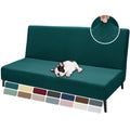 Znsayotx Armless Futon Covers Full Size (67'-82') Stretch Jacquard Sofa Bed Slipcovers, Striped Queen Futon Cover With Non-Slip Elastic Bottom, Soft Cozy Futon Mattress Cover Washable (Blackish Green)