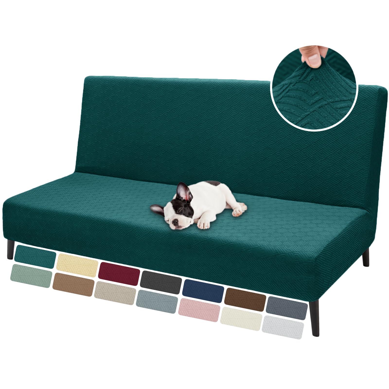 Znsayotx Armless Futon Covers Full Size (67'-82') Stretch Jacquard Sofa Bed Slipcovers, Striped Queen Futon Cover With Non-Slip Elastic Bottom, Soft Cozy Futon Mattress Cover Washable (Blackish Green)