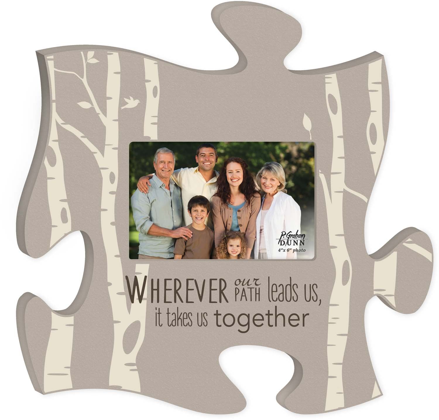 P. Graham Dunn Wherever Our Path Leads Us Grey 12 x 12 Wall Hanging Wood Puzzle Piece Photo Frame