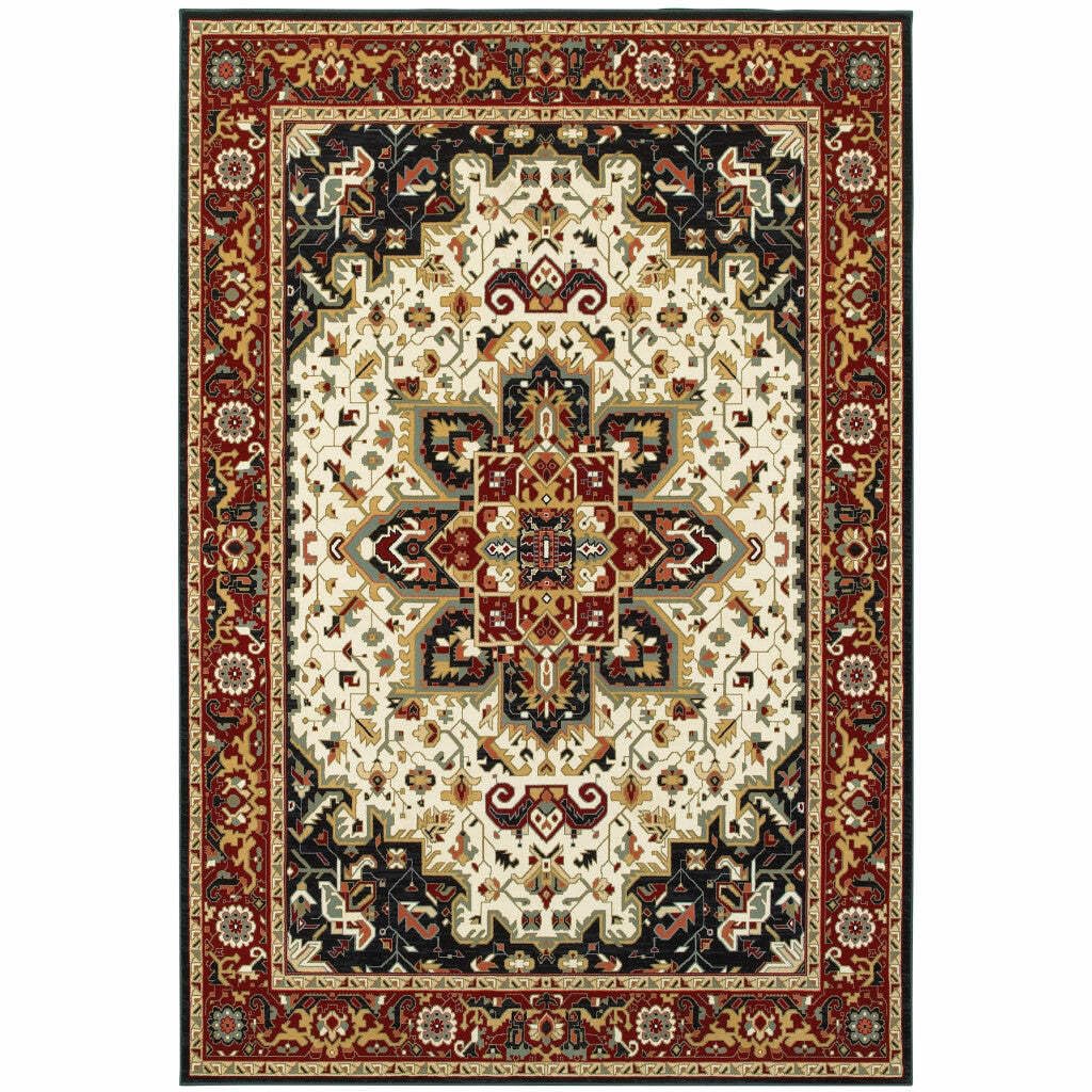 HomeRoots 509139 8 x 11 ft. Red & Ivory Oriental Power Loom Stain Resistant Rectangle Area Rug