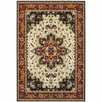 HomeRoots 509139 8 x 11 ft. Red & Ivory Oriental Power Loom Stain Resistant Rectangle Area Rug