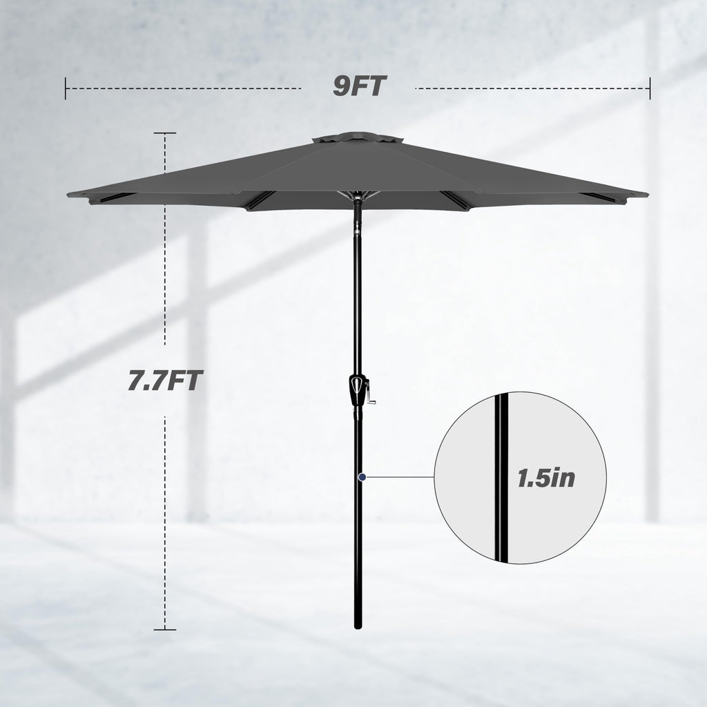 Simple Deluxe 9Ft Outdoor Patio Umbrella Table Market Umbrella With Push Button Tilt And Crank, 8 Sturdy Ribs, Uv Protection Waterproof For Garden, Lawn, Deck, Backyard, Pool, Grey